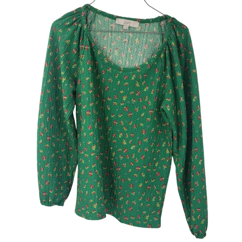 LOFT Green Floral Print Top Womens Size Small S